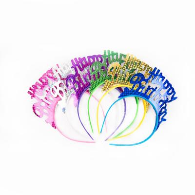 China Head Decration Hair Decorations Glitter Pink Party Happy Birthday Letters Plastic Headband for sale