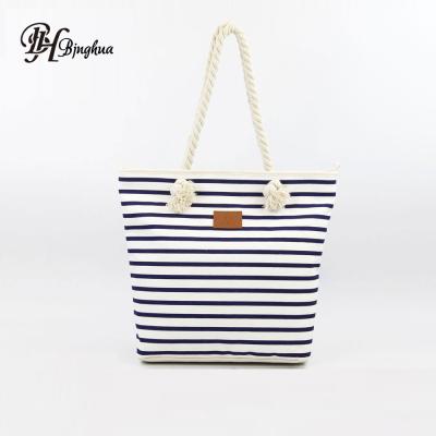 China Custom Logo Printed Canvas Beach Bag Wholesale Good Quality Durable With Rope Handle Canvas Bag for sale