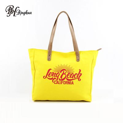 China Wholesale Eco-Friendly Custom Design Strong Beach Bag Shopping Handbag Canvas Tote Bag for sale