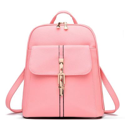 China Fashion Waterproof PU Waterproof Travel Backpacks Girl's School Bags Pink Leather Backpack For Women for sale