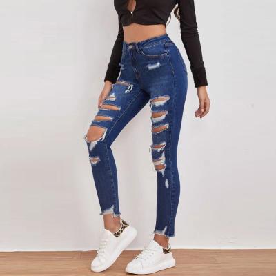 China 2022 New Women's Stylish Casual Skinny Cotton Denim Jeans Ripped Pants Breathable Destroyed Jeans For Ladies for sale