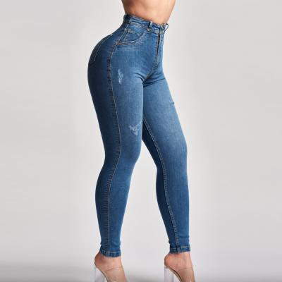 China 2021 Breathable Custom Ultra High Waist Plus Size Denim Pants Breathable Curvy Women Ripped Denim Skinny Pushup Wholesale Vaqueros De Mujer for sale