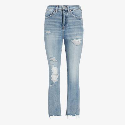 China 2022 Breathable High Wash Ripped Rocket Trendy Cropped Women Waisted Lightweight Jeans Breathable Jeans for sale