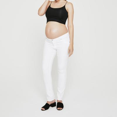 China 2022 Soft Belly Stretch Super Breathable White Twill Skinny Support Maternity Jeans Cloth for sale