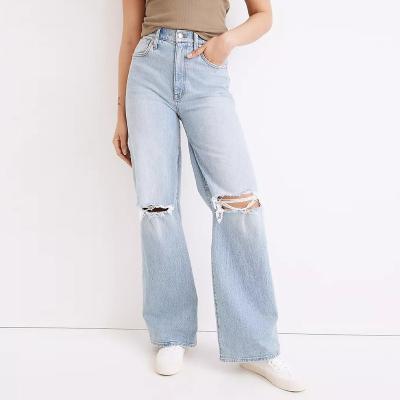 China 2022 Small Hole Women's Clothing Breathable Jeans Breathable Jeans Loose Ladies Pants Casual Young Women Ripped Pants for sale