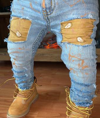 China Color Fade Proof Fade Proof Distressed Jeans Painted Color Autumn Baby Ripped Toddler Denim Distressed Best Selling Kid Jeans for sale