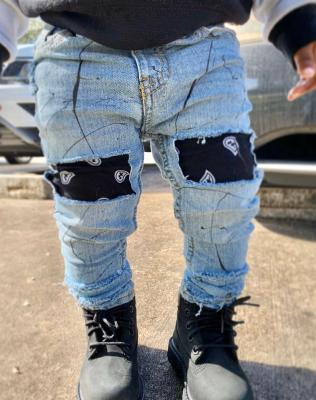 China Color Fade Proof Color Fade Proof 2021 Fall Distressed Jeans Painted Toddler Baby Ripped Denim Distressed Ripped Jeans For Toddlers for sale