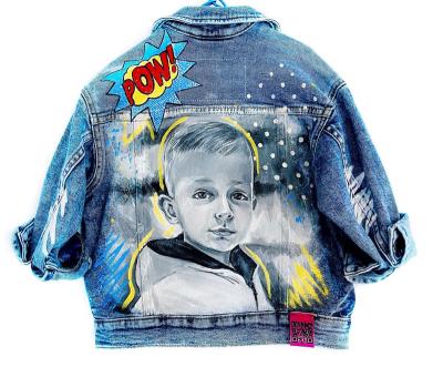 China Hand Painted Fade Proof Color Fade Proof Denim Jacket With Acrylic Drawing Of Baby's Portrait On Clothes Gift For Boy for sale