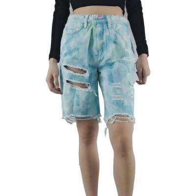 China 2022 Summer Breathable Tie Dye Denim Lattice Shorts Customize Casual Denim Shorts Ladies for sale