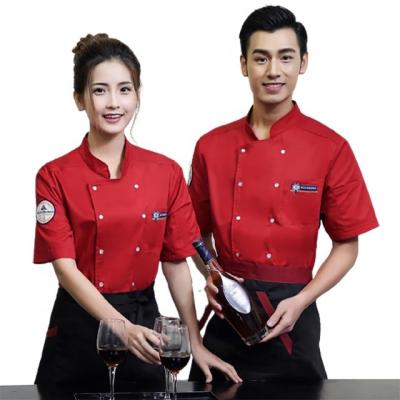 China SunYue Breathable Fashion Kitchen Cooking Black Short Sleeves Female Chef Uniform /Coat/Jacket for sale