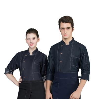 China SunYue Breathable Long Sleeve Denim Blue Chef Jacket Restaurant Cowboy Hotel Uniform Coat for sale