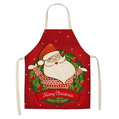 China Cartoon Adjustable Creative Color Printed Kitchen Waterproof Dinner Durable Cotton And Linen Christmas Apron for sale