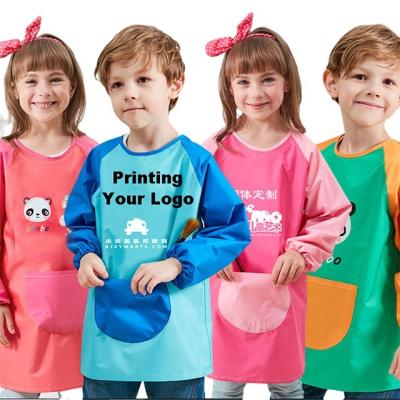 China High Quality Customized Kids Adjustable Logo Aprons Kid Long Sleeves Cartoon Waterproof Odorless Apron With Pocket For Drawing Painting for sale