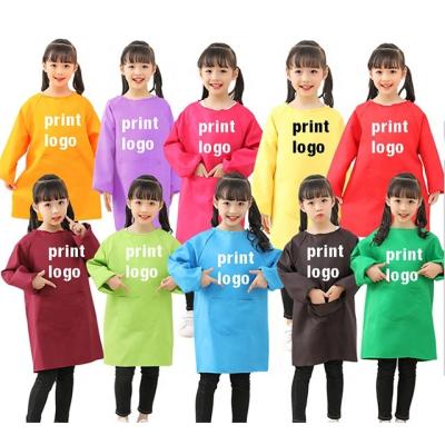 China Logo Kids Artist Advertising Painting Drawing Baking Aprons Kids Long Sleeves Apron Customized Polyester Adjustable With Pocket for sale