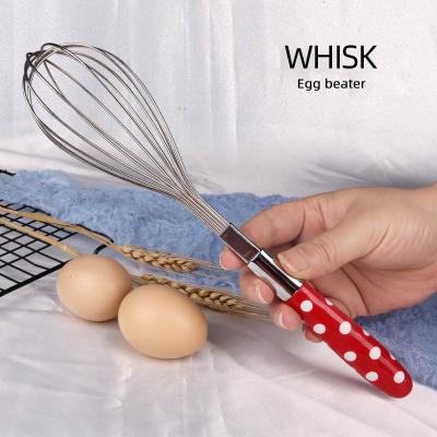 China Viable Kitchen Instruments Household Stainless Steel Egg Beater Polka Dot Color Handle Beater Manual Egg Beater for sale