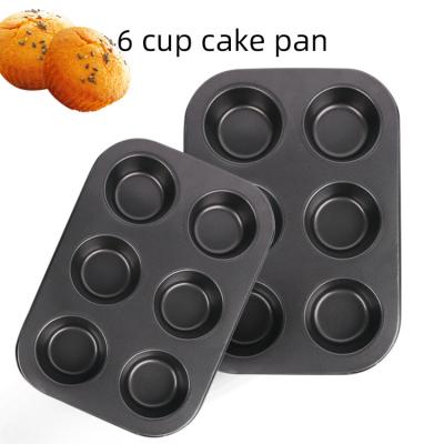 China Non-stick Carbon Steel 6 Cups Paper Cup Round Tray Cake Molds Golden Bakeware Tools Roll Cake Pan for sale