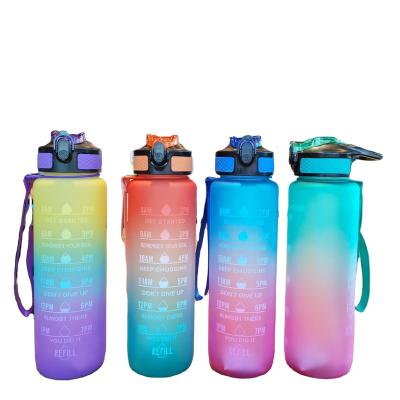 China Sport 1L Water Bottle Portable Weather Marker Leakproof Cup For Outdoor Gradient Gym Drinking Bottle With Straw for sale