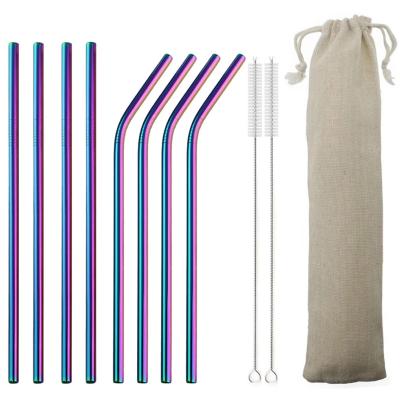 China Sustainable Amazon Customized Color Logo Packing Stainless Steel Straws Reusable Metal Drinking Straws With Brush for sale