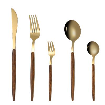 China Viable Portuguese Dinnerware Handle Stainless Steel Knife And Fork Wooden Spoon Set Western Dinnerware for sale