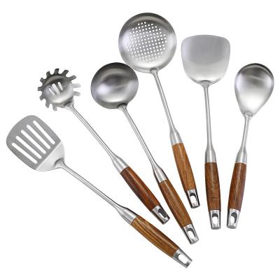 China Sustainable 304 Stainless Steel Rosewood Kitchenware Kitchenware Spatula Spoon Set Cooking Frying Spatula Spoon Set for sale