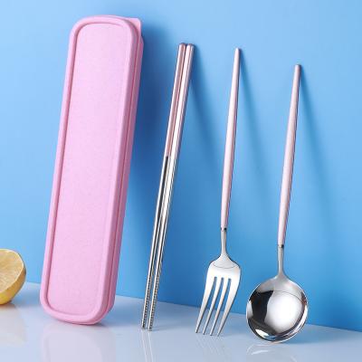 China 304 Cutlery Set Stainless Steel Portable Reusable Korean Portable Reusable Dinnerware Set Gold Besteck Style Spoon Fork Camping Set for sale