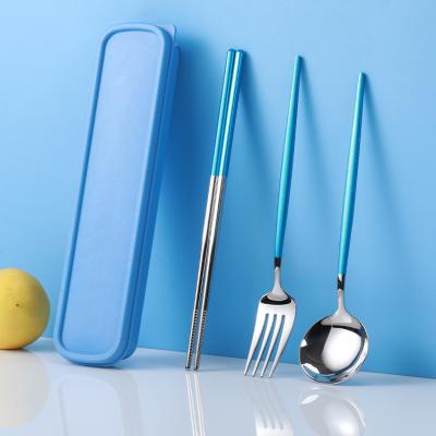 China Viable Stainless Steel Tableware Portugal 304SS Box Convenient Student Three Piece Spoon Fork Chopsticks Tableware Set for sale