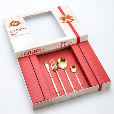 China Viable Christmas Cutlery Gold Flatware Gift Set 24 Pcs Silverware Flatware Set Stainless Steel Flatware Set With Gift Box for sale