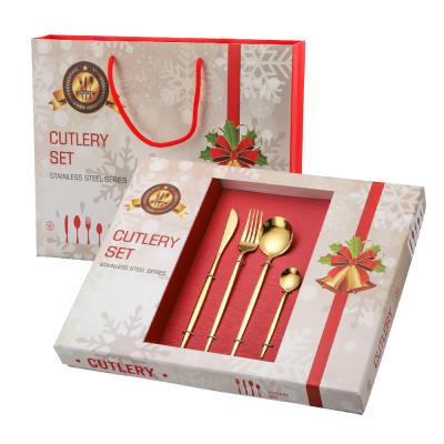 China Viable Gold Silverware Christmas Cutlery Set 24 Pcs Fork Spoon Set Stainless Steel Cutlery Set Gold Flatware Christmas Gift Box for sale