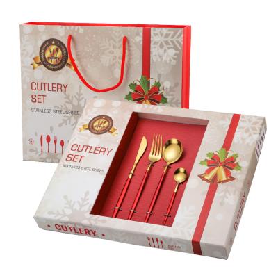 China Viable Christmas Cutlery Gold Flatware Gift Set 24 Pcs Silverware Flatware Set Stainless Steel Flatware Set With Gift Box for sale