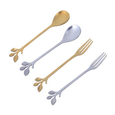 China Nordic Style Stainless Steel Leaf Teaspoon Viable Spoon Fork for sale