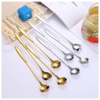 China Mini Viable Cucharas Gold Flower Coffee Dessert Tea Spoon Stainless Steel Spoon Cutlery Set for sale