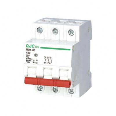 China QJC OEM ODM Home Type BD1-63 3 Phase 32A 400V Copper Coil Circuit Breaker Mcb 3KA for sale