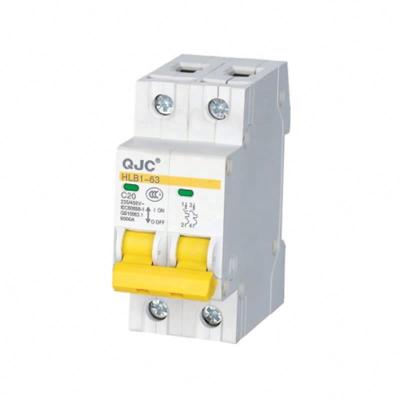 China QJC Supply HLB1-63 20 Amp 2P Yellow Handle Mini Circuit Breaker Mcb 6KA for sale