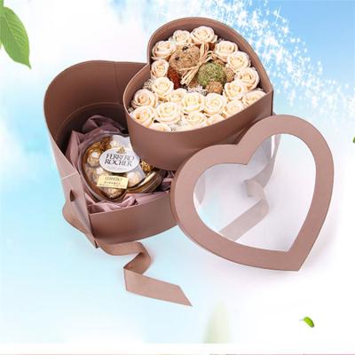 China Wholesale Custom Paper Double Layer Heart Shape Flower Luxury High Quality Packing Box Recyclable for sale