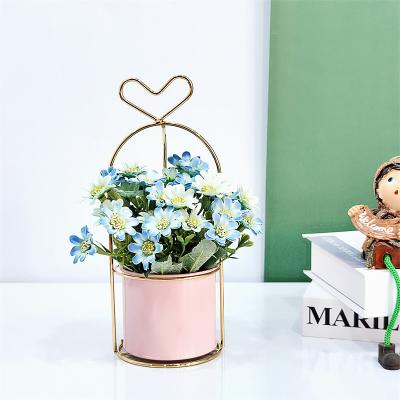 China Europe iron art flower potted flower set Nordic plated flower fleshy simple frame iron vase iron frame for sale