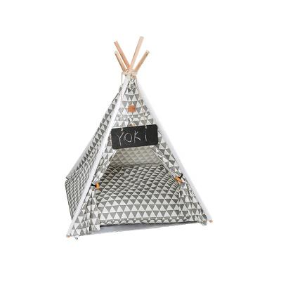 China Canvas Rabbit Cat Teepee House Bed Tents Cotton Pine Tent Pet Cave Pet Cave Dog Tents Custom Wholesale Viable Wooden for sale