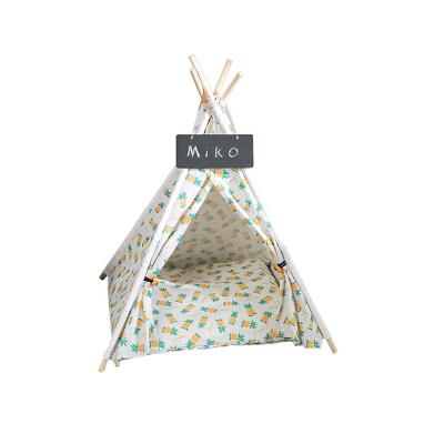 China Viable Canvas Pet Teepee House Tents Wooden Teepee Fold Away Pet Tent Furniture Cat Bed for sale