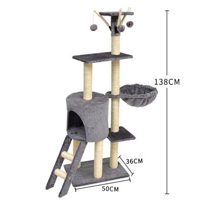 China Stocked Multilevel Cat Tree Multilevel Cat Tower with Scratching Board, Basket, Removable Fur Ball Sticks for sale