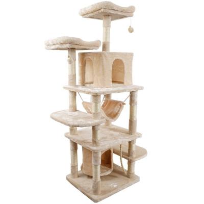 China Stocked Cat Tree, Large Cat Tower, Cat Activity Center with Removable Hammock Basket Fur Ball Sticks for sale