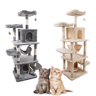 China Cat Tree Cat Activity Center Deluxe Stocked With Removable Hammock Basket Fur Ball Sticks for sale