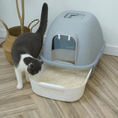 China Stocked Wholesale Enlarge Fully Enclosed Type Cat Litter Box Eco-Friendly Portable Cat Toilet Box Indoor Plastic Drawer for sale