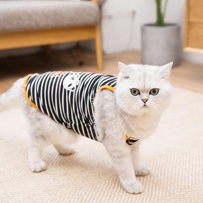 China Stocked Pet Cat And Dog Clothes Anti Hair Loss Spring Sleeveless Thin Striped Cute Clothes And Summer Vest for sale