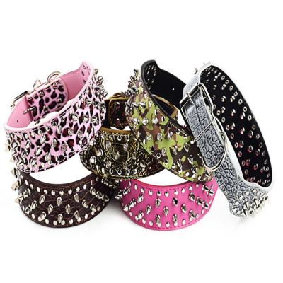 China Large and medium dog collar dog nail collar dog collar PU leather pointy adjustable punk viable hot sale pet dog collar for sale