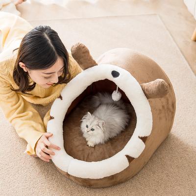 China 2022 New Arrival Stocked Fully Enclosed Can Be Dismantled And Washed Coral Velvet Shape Cat Nest Animal Pet House For All Season Dog Bed for sale