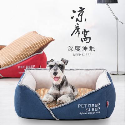 China 2022 hot sale stocked bed cat dog kennel pet nest square embroidery letter hypotenuse new arrival durable and comfortable mat for sale