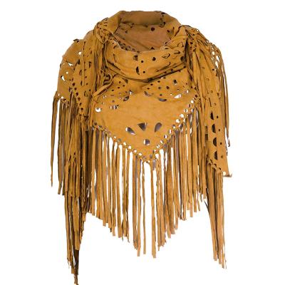 China Vintage Women's Suedette Laser Cut Fringed Cape Shawl Triangle Wrap Scarf Triangle Shawl for sale