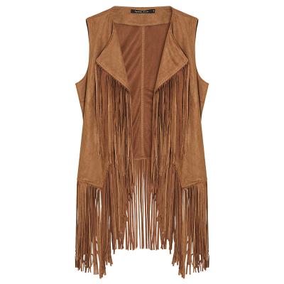 China Soft Women's Faux Fringe Vest Faux Suede Open Front Sleeveless Vest Cardigan for sale