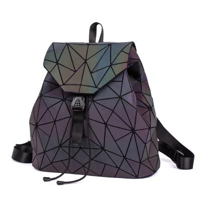 China Diamond Pu Iridescent Laser Backpack Waterproof Luminous Holographic Geometric Backpack for sale