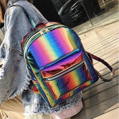 China New Waterproof Rainbow Iridescent Girls Backpack Bag Holographic Luminous Glitter Leather Backpack For Women for sale