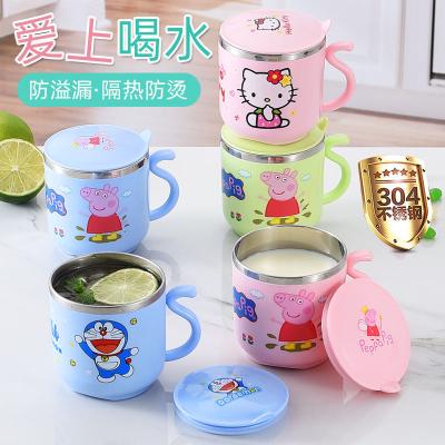 China Double-Layer Safe Silicone Food Grade 304 Stainless Steel Anti-scalding Cartoon Children's Drinks Cup With Lid for sale